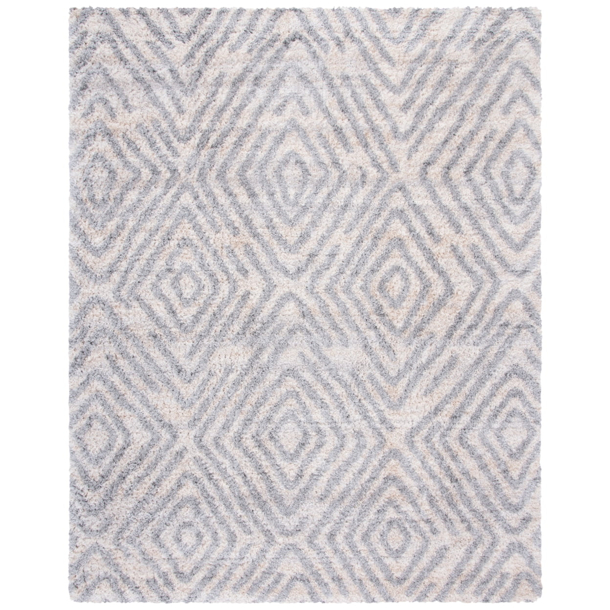 Gray and Cream Square Hand-Knotted Shag Rug