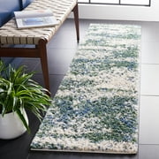 SAFAVIEH Berber Damian Abstract Shag Runner Rug, Green/Beige, 2' x 6'