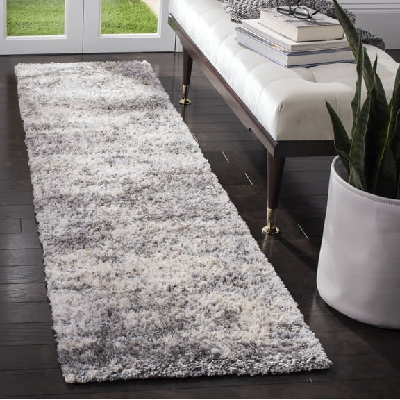 SAFAVIEH Berber Damian Abstract Shag Runner Rug, Gray Blue/Cream, 2' x 18'