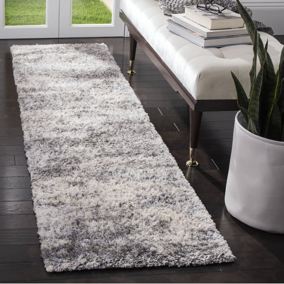 SAFAVIEH Berber Damian Abstract Shag Runner Rug, Gray Blue/Cream, 2' x 20'