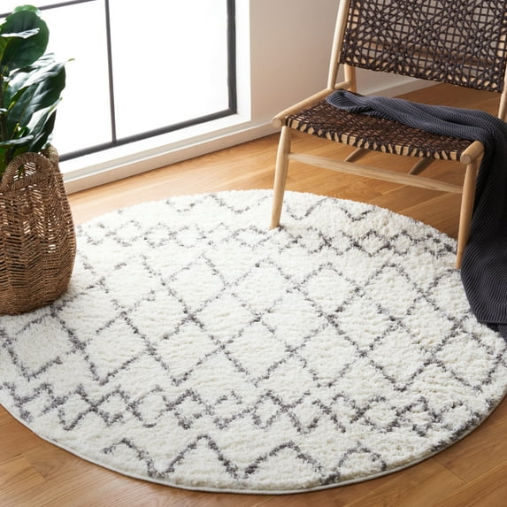 SAFAVIEH Berber Feride Geometric Shag Area Rug, Cream/Light Gray, 6'7" x 6'7" Round
