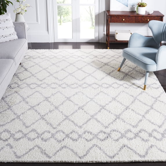 SAFAVIEH Berber Feride Geometric Shag Area Rug, Ivory/Light Gray, 10' x 14'