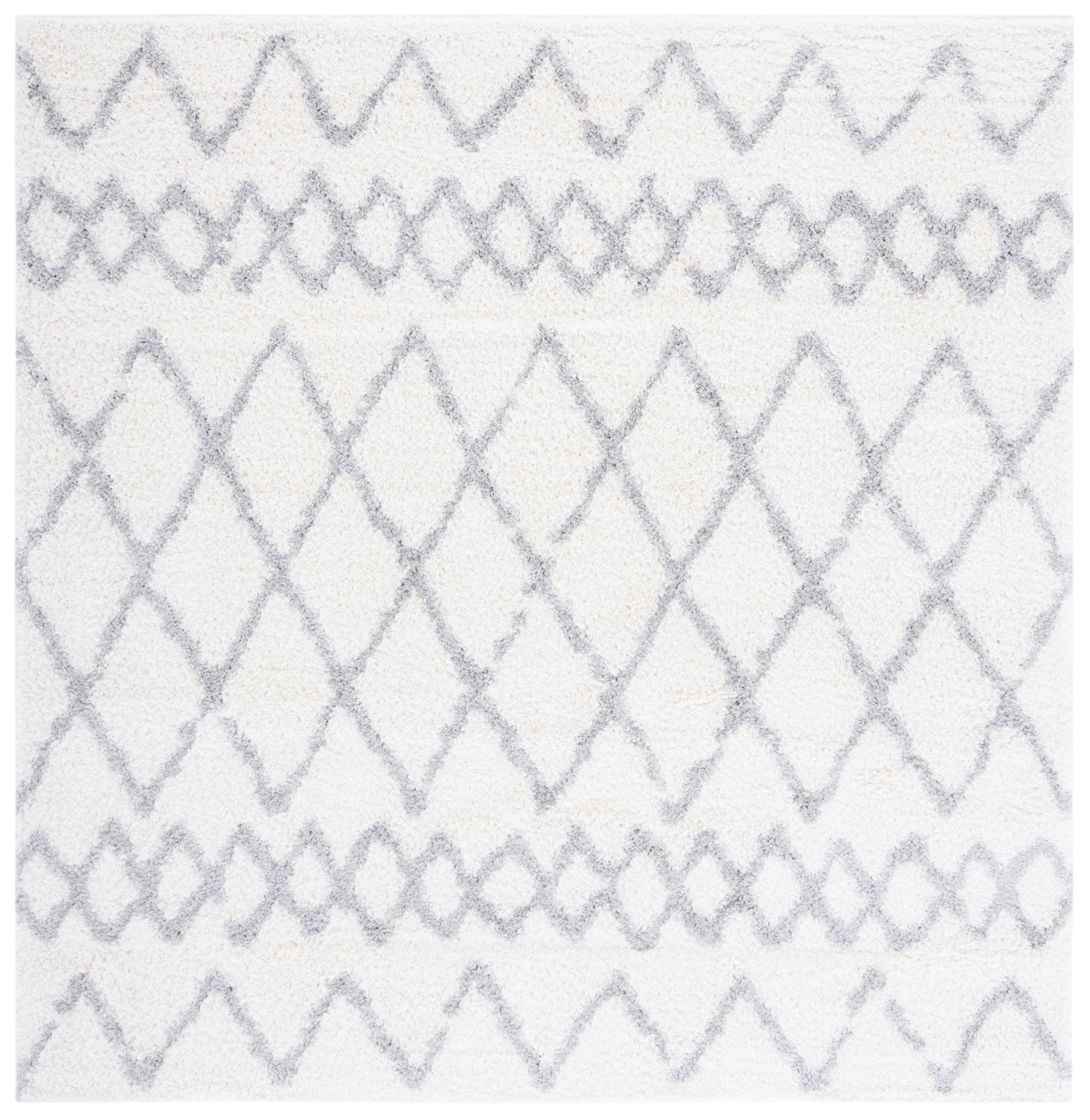 Ivory and Light Grey Square Synthetic Shag Rug, 6'7"