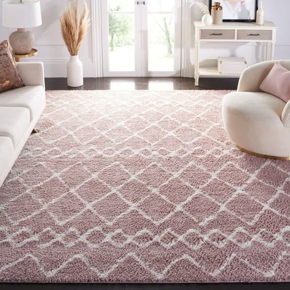 SAFAVIEH Berber Feride Geometric Shag Area Rug, Light Rose/Ivory, 8' x 10'