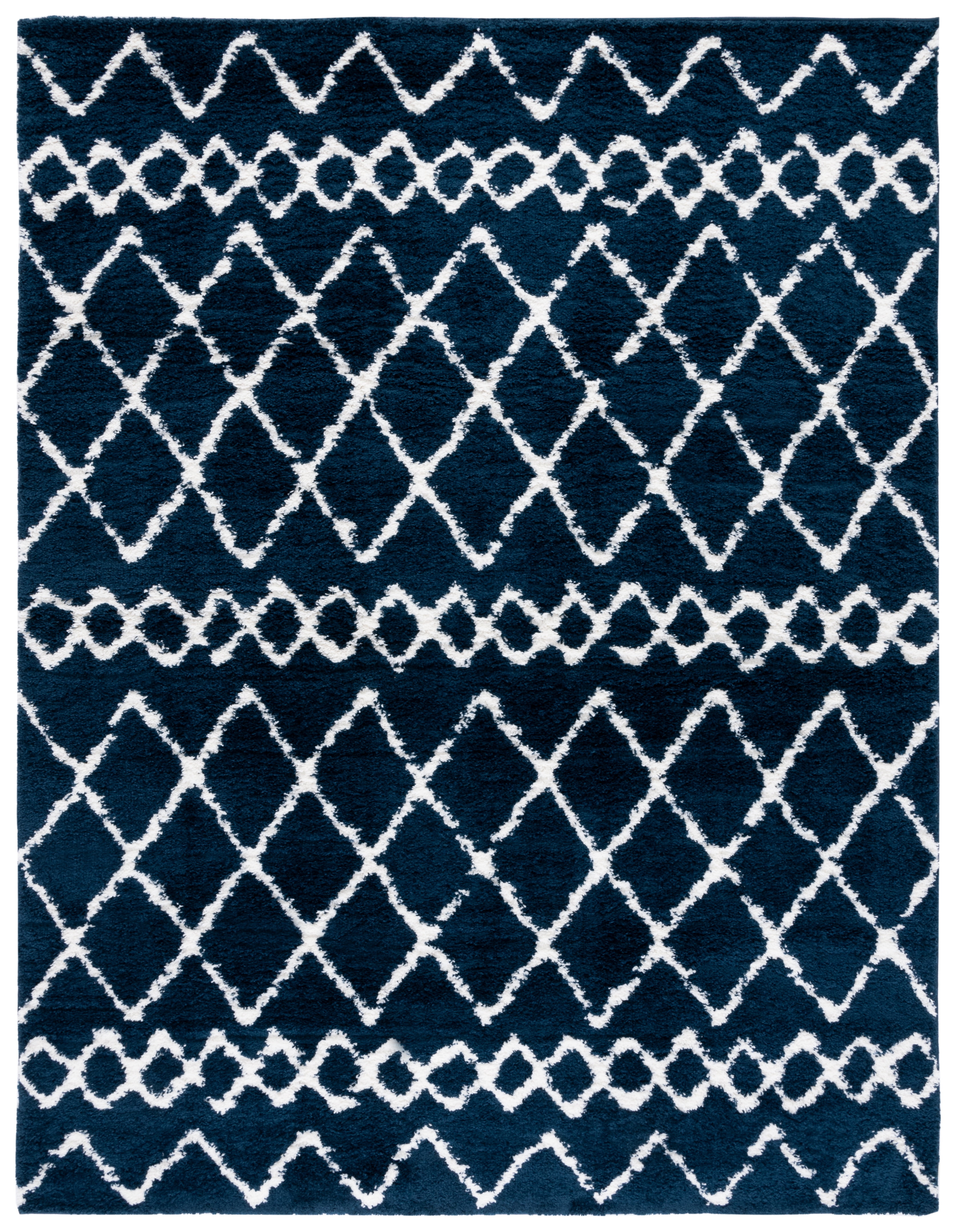 Ivory and Navy 8' x 10' Synthetic Shag Area Rug