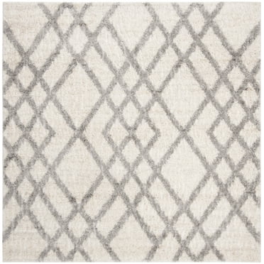 SAFAVIEH Berber Shag Kyle Geometric Area Rug, Cream/Grey, 3'3" x 3'3"Square