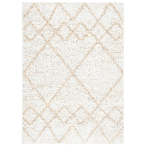 SAFAVIEH Berber Shag Lidija Trellis Area Rug, Ivory/Beige, 6'7" x 8'7"