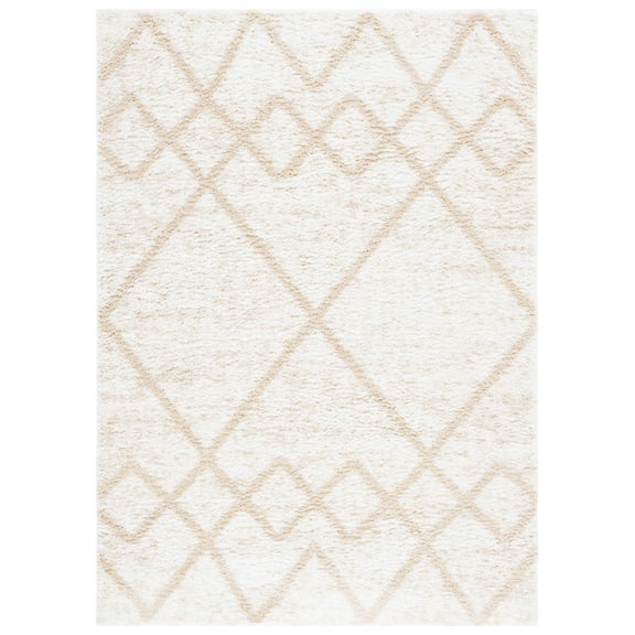SAFAVIEH Berber Shag Lidija Trellis Runner Rug, Ivory/Beige, 2'3" x 8'