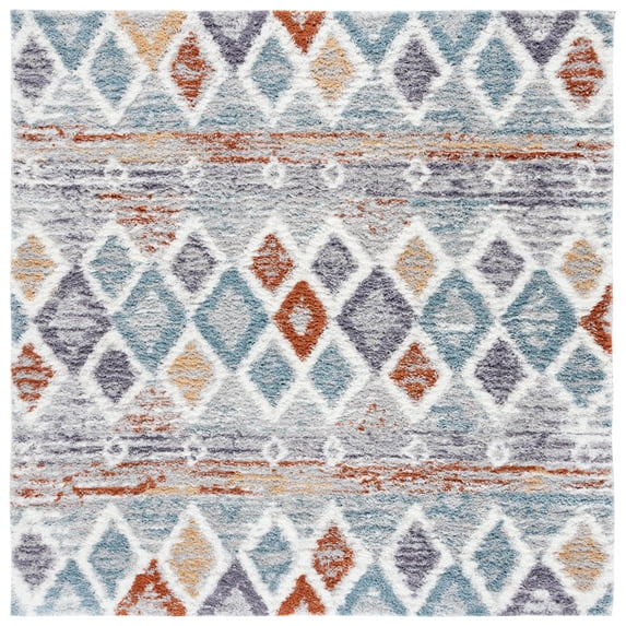 SAFAVIEH Berber Shag Maurice Abstract Area Rug, Blue Rust/Ivory, 4'5" x 4'5" Square