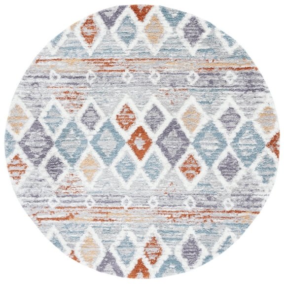 SAFAVIEH Berber Maurice Abstract Polyester Shag Area Rug, Blue Rust/Ivory, 5'5" x 5'5" Round