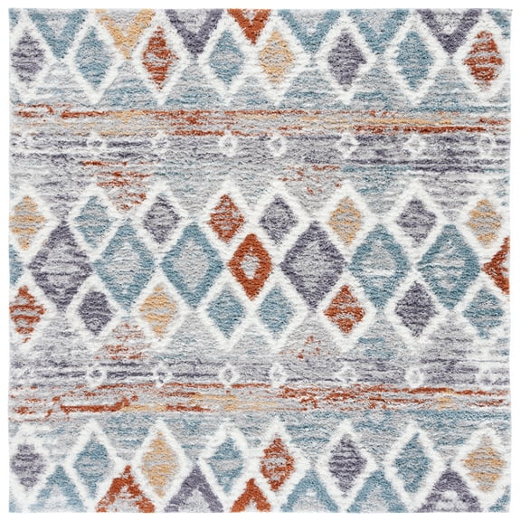 SAFAVIEH Berber Shag Maurice Abstract Area Rug, Blue Rust/Ivory, 8' x 8' Square