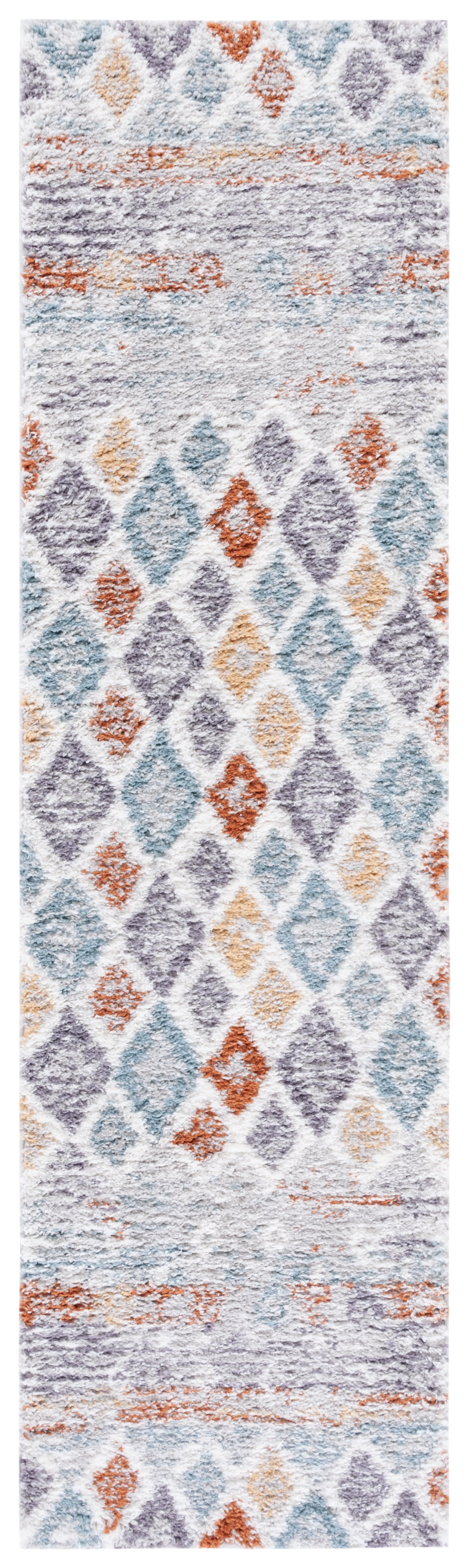 SAFAVIEH Berber Shag Maurice Abstract Runner Rug, Blue Rust/Ivory, 2'3" x 10'