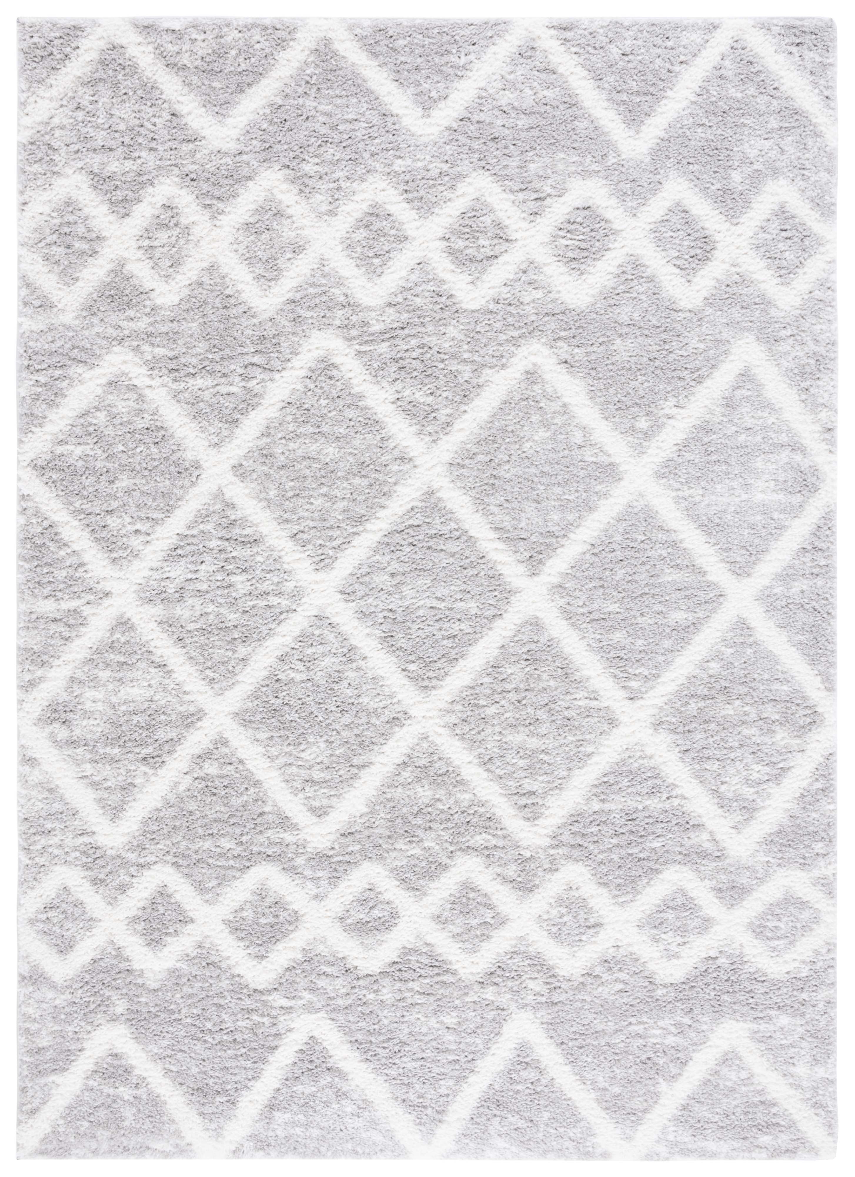Grey and Ivory Geometric Shag Area Rug 4'5" x 6'5"