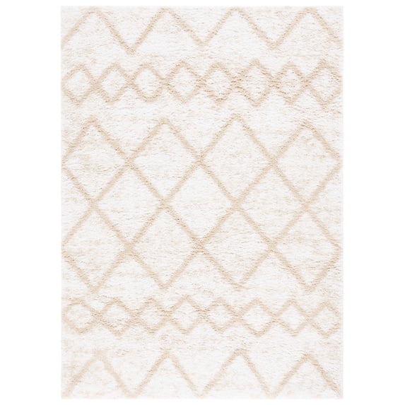 SAFAVIEH Berber Shag Phyliss Trellis Area Rug, Ivory/Beige, 7' x 7' Round