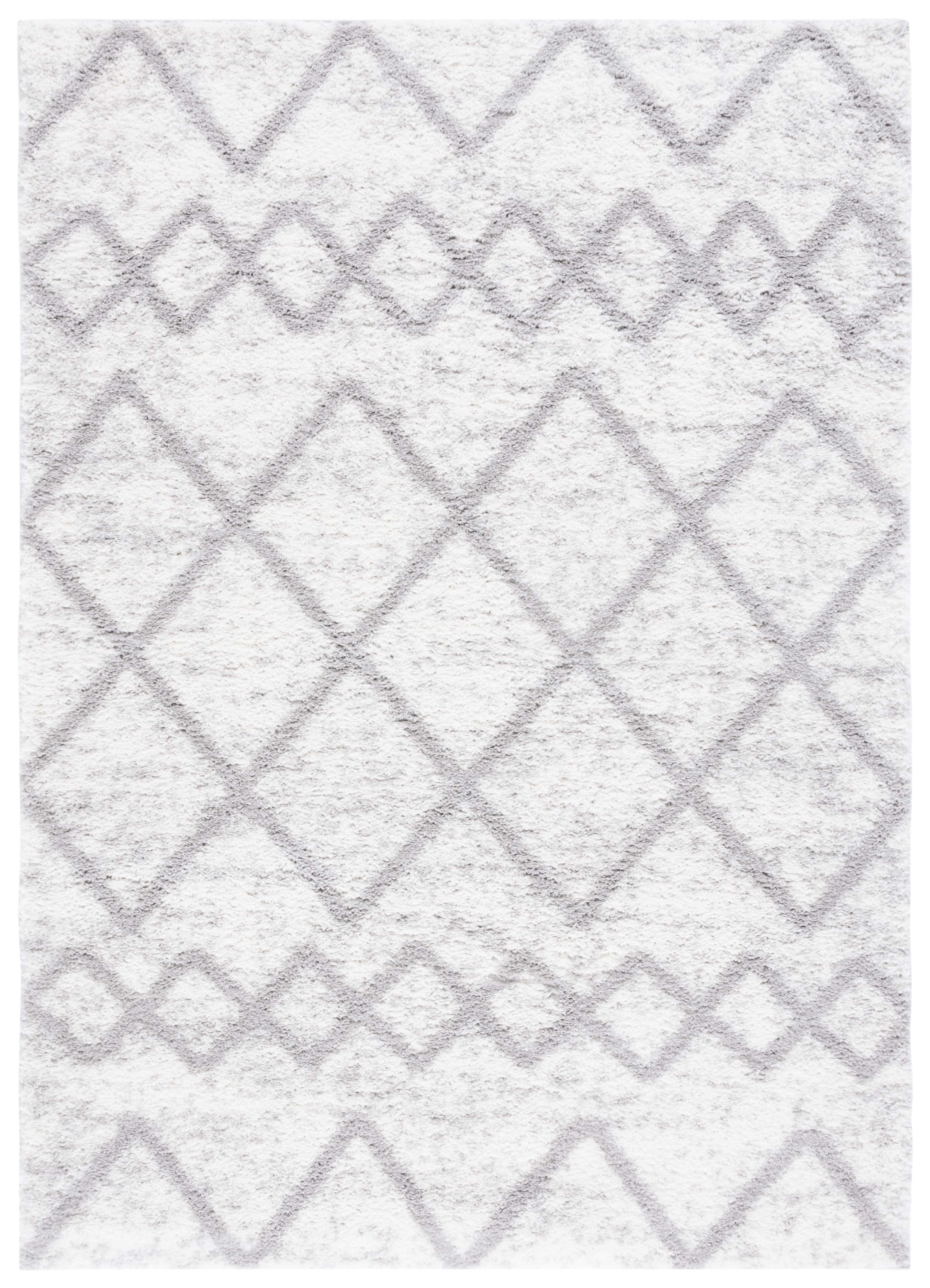 Ivory and Grey Synthetic Shag Area Rug 4'5" x 6'5"