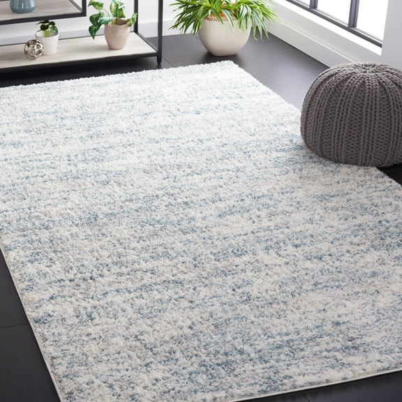 SAFAVIEH Berber Shag Torvald Abstract Area Rug, Ivory/Light Aqua, 10' x 14'