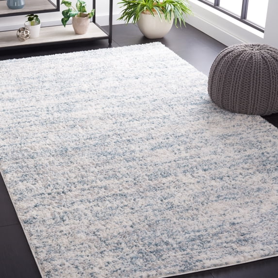 SAFAVIEH Berber Shag Torvald Abstract Area Rug, Ivory/Light Aqua, 5'5" x 7'7"