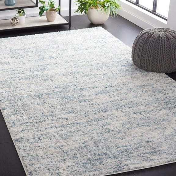 SAFAVIEH Berber Shag Torvald Abstract Area Rug, Ivory/Light Aqua, 6' x 9'
