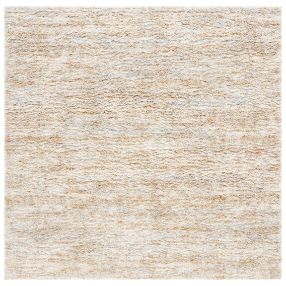 SAFAVIEH Berber Shag Torvald Abstract Area Rug, Ivory/Light Gold, 7' x 7' Square