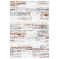 SAFAVIEH Berber Shavonne Abstract Polyester Shag Area Rug, Blue Rust/Ivory, 5'5" x 7'7"