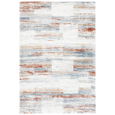 SAFAVIEH Berber Shavonne Abstract Polyester Shag Area Rug, Blue Rust/Ivory, 5'5" x 7'7"