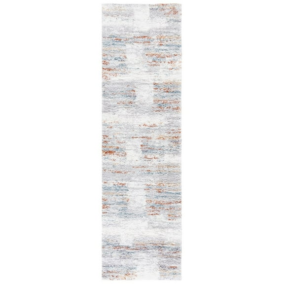 SAFAVIEH Berber Shavonne Abstract Shag Area Rug, 2'3" x 8' Runner, Blue Rust/Ivory