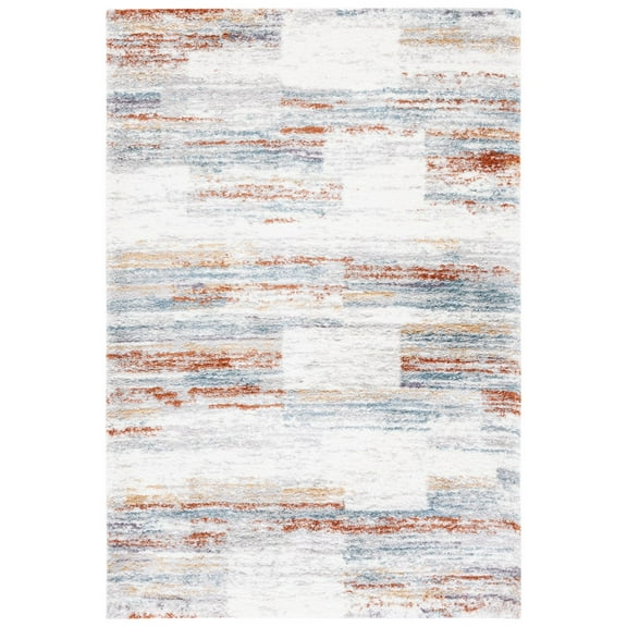 SAFAVIEH Berber Shavonne Abstract Shag Area Rug, 8' x 10', Blue Rust/Ivory