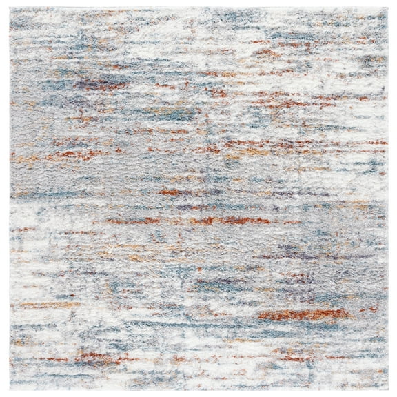 SAFAVIEH Berber Taegan Abstract Polyester Shag Area Rug, Blue Rust/Ivory, 5'5" x 5'5" Square