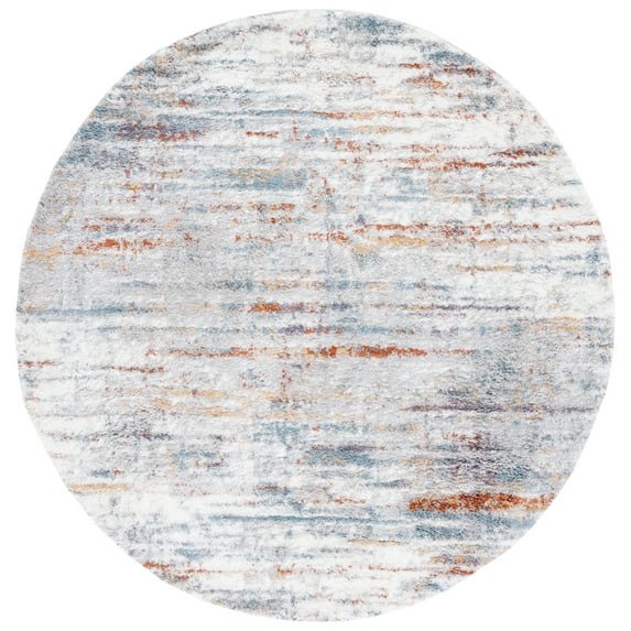 SAFAVIEH Berber Taegan Abstract Polyester Shag Area Rug, Blue Rust/Ivory, 8' x 8' Round