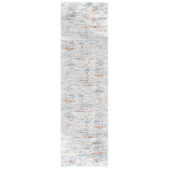 SAFAVIEH Berber Taegan Abstract Polyester Shag Runner Rug, Blue Rust/Ivory, 2'3" x 14'