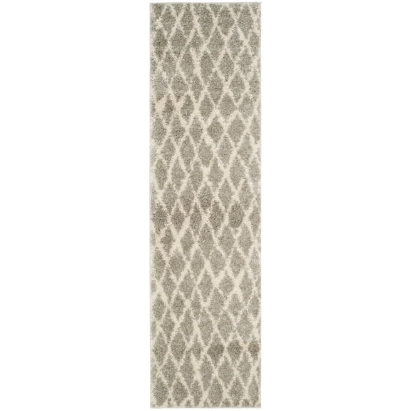 SAFAVIEH Berber Tanner Geometric Diamonds Shag Runner Rug, Light Grey/Cream, 2'3" x 8'