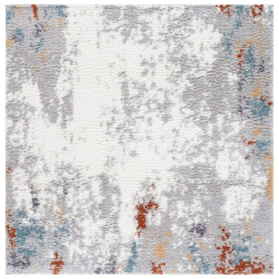 SAFAVIEH Berber Toireasa Abstract Shag Area Rug, 7' x 7' Square, Blue Rust/Ivory