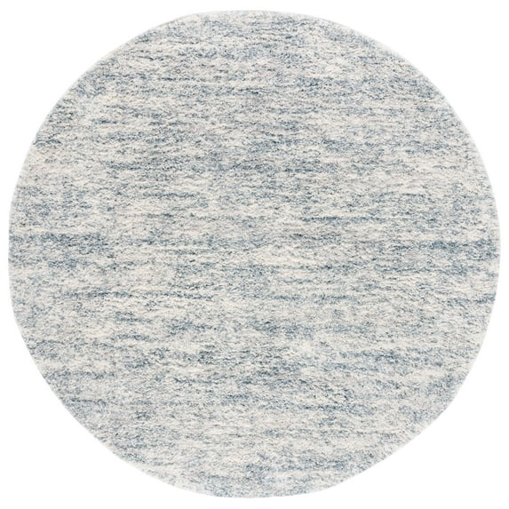 SAFAVIEH Berber Torvald Abstract Polyester Shag Area Rug, Ivory/Light Aqua, 4'5" x 4'5" Round