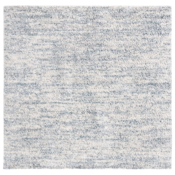SAFAVIEH Berber Torvald Abstract Polyester Shag Area Rug, Ivory/Light Aqua, 4'5" x 4'5" Square
