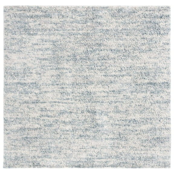 SAFAVIEH Berber Torvald Abstract Polyester Shag Area Rug, Ivory/Light Aqua, 4'5" x 4'5" Square