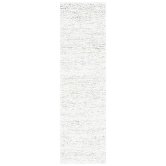 SAFAVIEH Berber Torvald Abstract Polyester Shag Runner Rug, Ivory/Light Grey, 2'3" x 18'
