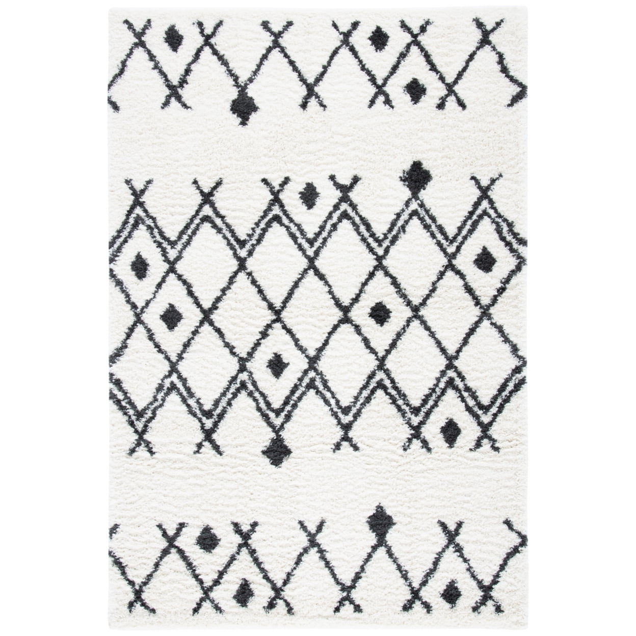 Cream and Navy Rectangular Shag Area Rug, 6' x 9'