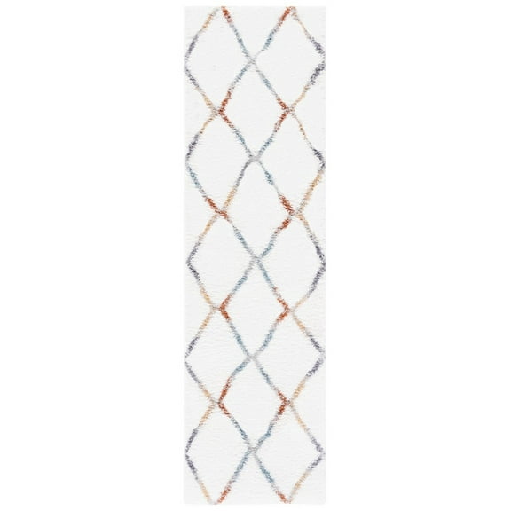 SAFAVIEH Berber Xavier Abstract Shag Area Rug, 2'3" x 8' Runner, Ivory/Multi