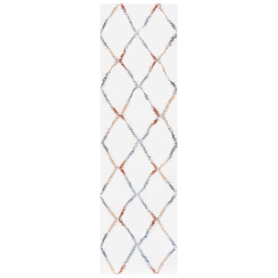 SAFAVIEH Berber Xavier Abstract Shag Area Rug, 2'3" x 8' Runner, Ivory/Multi