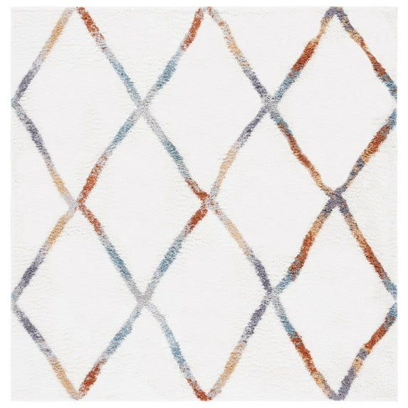 SAFAVIEH Berber Xavier Abstract Shag Area Rug, 7' x 7' Square, Ivory/Multi