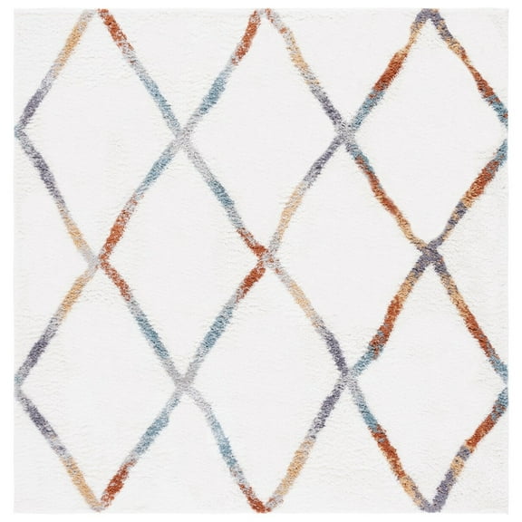 SAFAVIEH Berber Xavier Abstract Shag Area Rug, 7' x 7' Square, Ivory/Multi