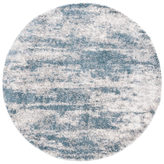 SAFAVIEH Berber Yazmin Abstract Shag Area Rug, Ivory/Blue, 7' x 7' Round