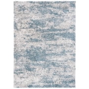SAFAVIEH Berber Yazmin Abstract Shag Area Rug, Ivory/Blue, 8' x 10'