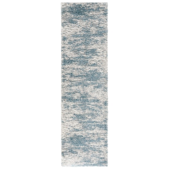 SAFAVIEH Berber Yazmin Abstract Shag Runner Rug, Ivory/Blue, 2'3" x 8'