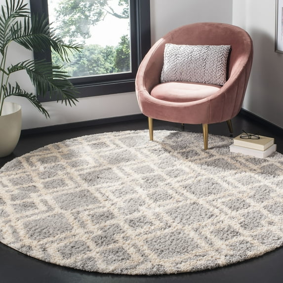SAFAVIEH Berber Zachary Geometric Shag Area Rug, Gray/Cream, 3'3" x 3'3" Round