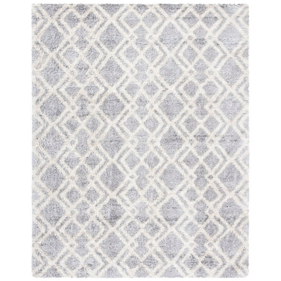 SAFAVIEH Berber Zachary Geometric Shag Area Rug, Grey/Cream, 9' x 12'