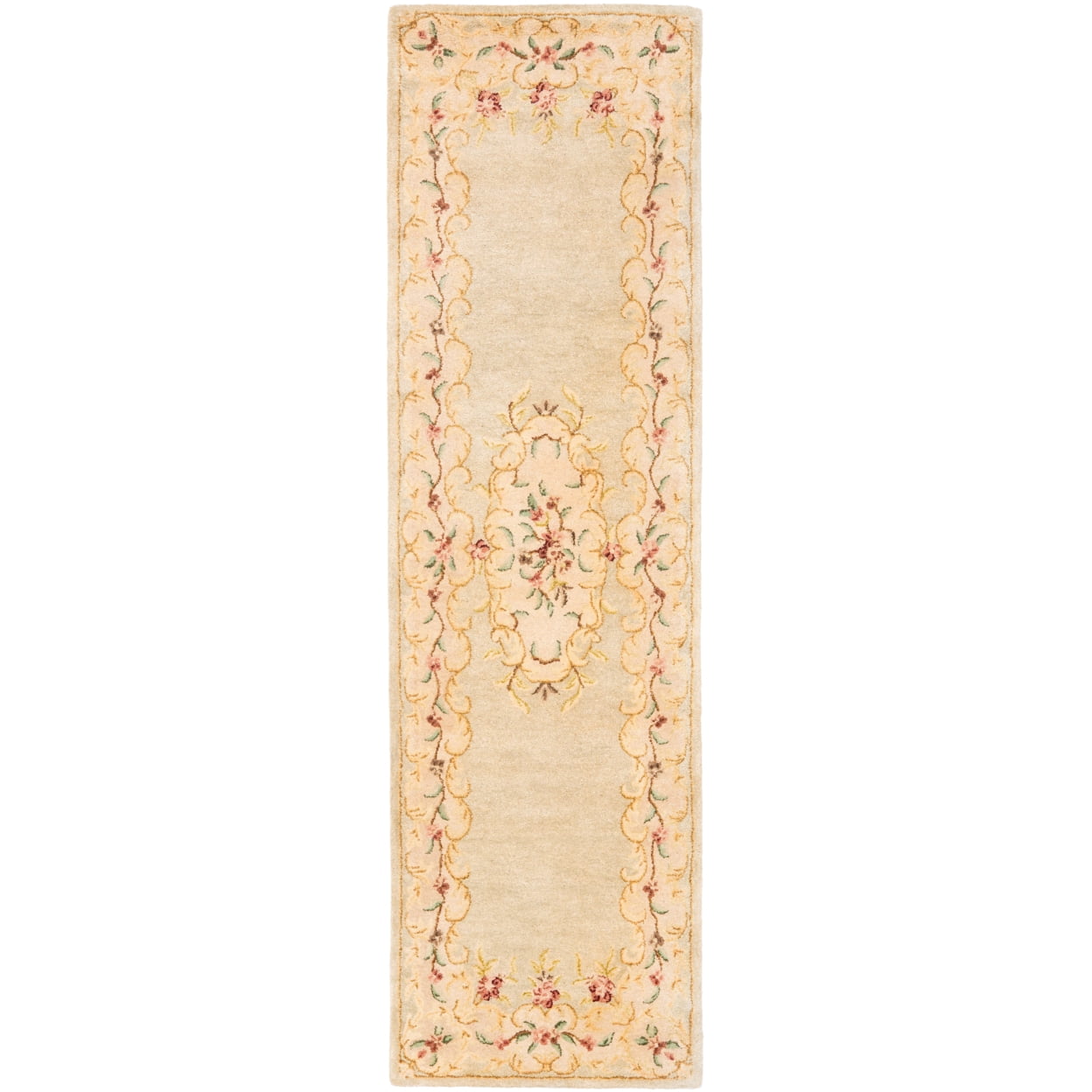 Bergama Light Green and Beige Wool Runner Rug