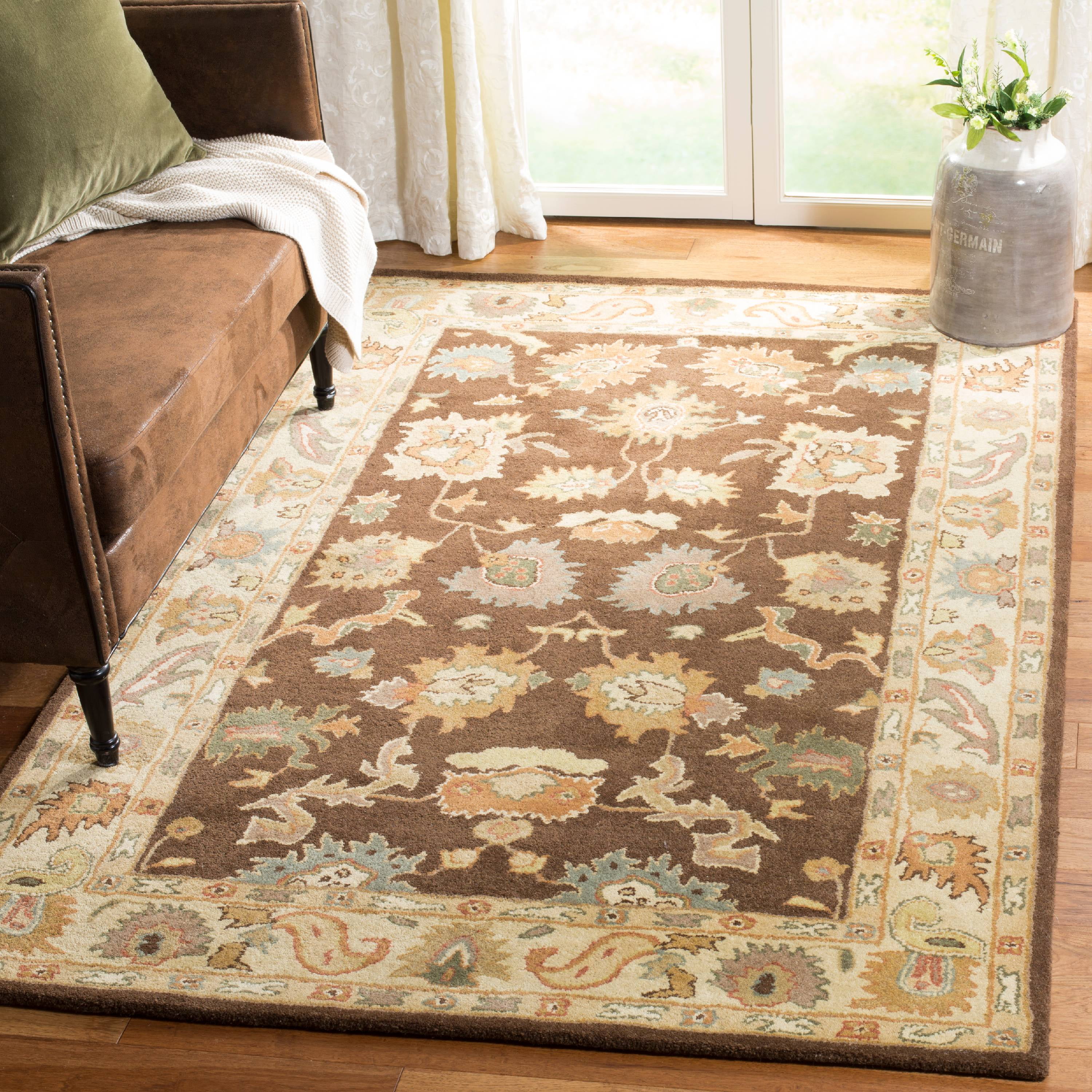 Ivory and Brown Rectangular Hand-Tufted Wool Rug