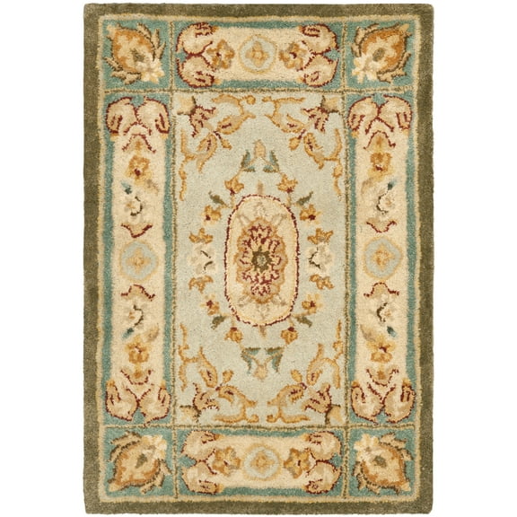 SAFAVIEH Bergama Cromwell Oriental Wool Area Rug, Light Blue/Ivory, 3' x 5'