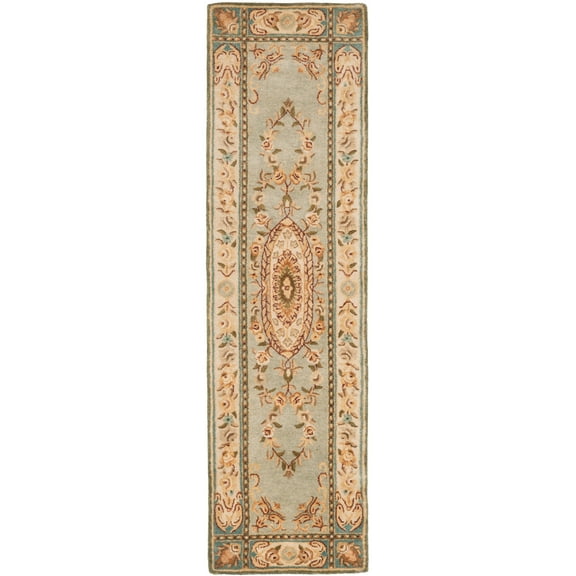 SAFAVIEH Bergama Cromwell Oriental Wool Runner Rug, Light Blue/Ivory, 2'3" x 12'